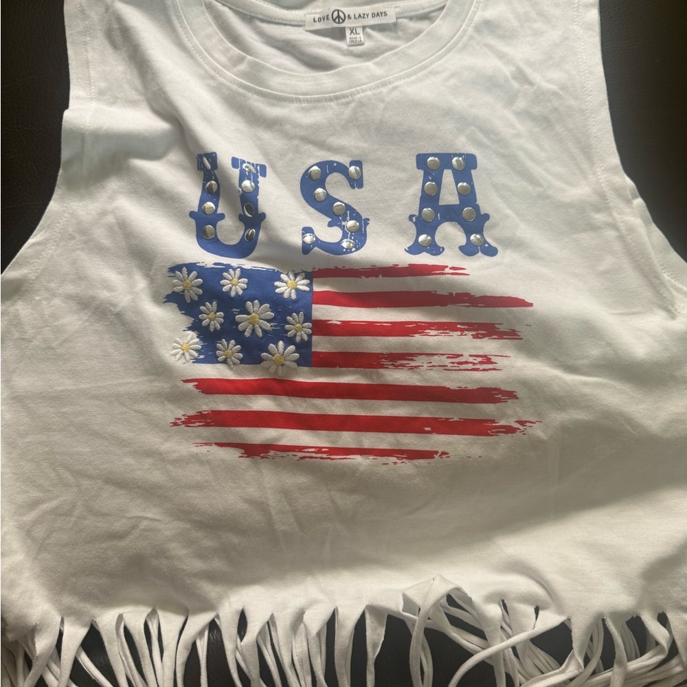 USA Flag Fringe Tank Top